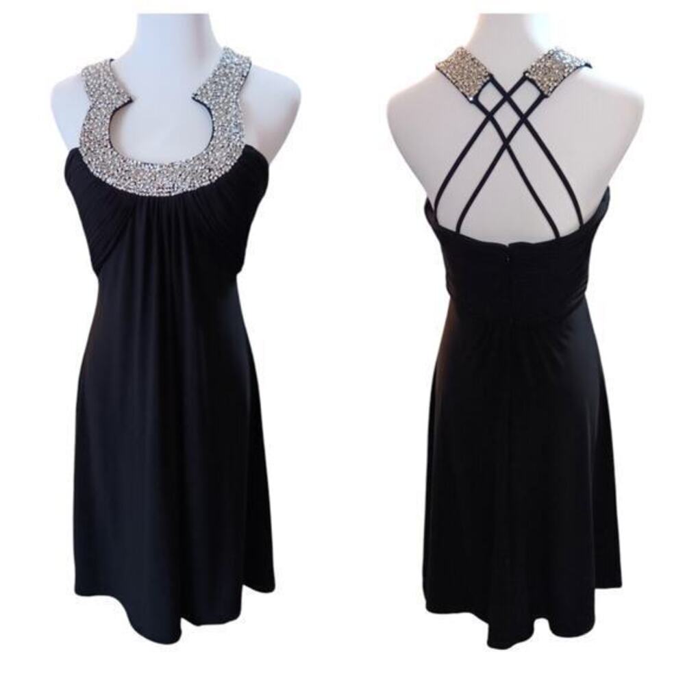 JS BOUTIQUE Cocktail Party Dress‎ Molded Cups Beaded Size 6 Mini Knee Strappy